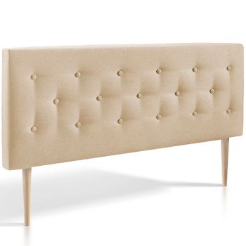 Cabecero Tapizado Oslo 160x100, Capitone En Tela Beige Tostado, Grosor De 8 Cm