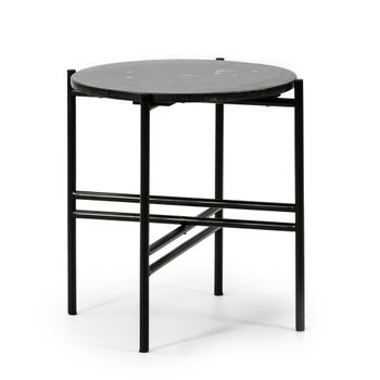 Mesa Auxiliar Mesa De Centro Redonda Bombai Con Tapa De Marmol Negro Y Patas Metalicas En Negro Mate / Diametro: 41 Cm