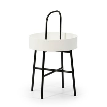 Mesa Auxiliar Mesa De Centro Redonda Jaipur Con Tapa De Mdf Blanco Y Estructura Metalica En Color Negro Mate / Diametro: 40 Cm