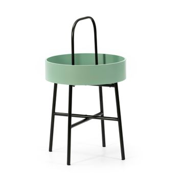 Mesa Auxiliar Mesa De Centro Redonda Jaipur Con Tapa De Mdf Verde Y Estructura Metalica En Color Negro Mate / Diametro: 40 Cm