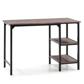 Mesa De Escritorio Colón Negro, Mesa De Ordenador, 2 Estantes, Estilo Industrial, 110 (largo) X 55 (profundo) X 76 (altura) Cm