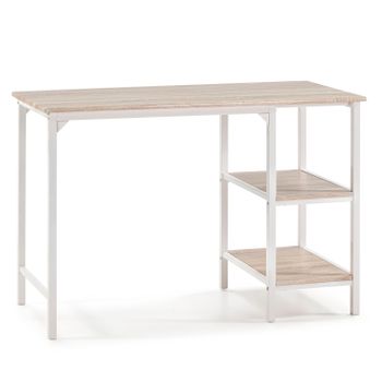 Mesa De Escritorio Colón Blanco, Mesa De Ordenador, 2 Estantes, Estilo Industrial, 110 (largo) X 55 (profundo) X 76 (altura) Cm