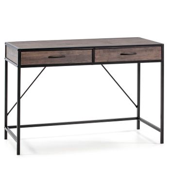 Mesa De Escritorio Tulum Negro, Mesa De Ordenador, 2 Cajones, Estilo Industrial, 110 (largo) X 50 (profundo) X 76 (altura) Cm