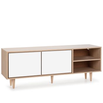 Mueble Tv Denia 2 Puertas Y 2 Huecos Color Roble/blanco, 140 Cm (ancho) 40 Cm (profundo) 53 Cm (altura)