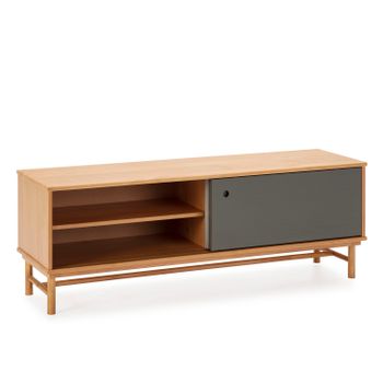 Mueble Tv Magnus 2 Puertas Correderas Color Gris, Madera Maciza