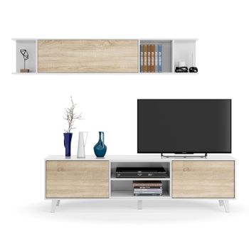 Mueble Tv Con Estante Kira 2 Puertas, Color Roble Y Blanco, 180 Cm (ancho) 41 Cm (profundo) 51 Cm (altura)