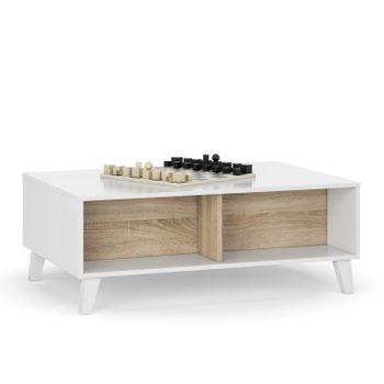 Mesa De Centro Elevable Kira Color Roble/blanco, 100 Cm (ancho) 68 Cm (profundo) 38/48 Cm (altura)