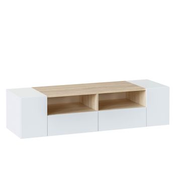 Mueble Tv Tania 4 Puertas Color Blanco Y Roble, 138 Cm (ancho) 42 Cm (profundo) 36 Cm (altura)