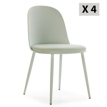 Set De 4 Sillas Kana Verde, Patas Metálicas Y Asiento Tapizado