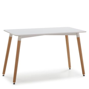 Mesa De Comerdor Aroa 120x60 Cm Blanco, Patas De Madera De Haya