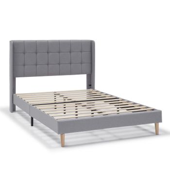 Estructura De Cama Tapizada Esther De 30 Cm, 90x190 Cm, Gris Claro