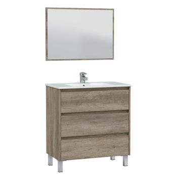 Mueble De Baño Devin 3 Cajones, Espejo Y Lavabo Pmma, Color Nordik