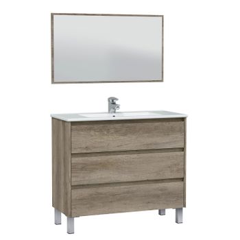 Mueble De Baño Devin 3 Cajones Con Espejo, Sin Lavabo, Color Nordik