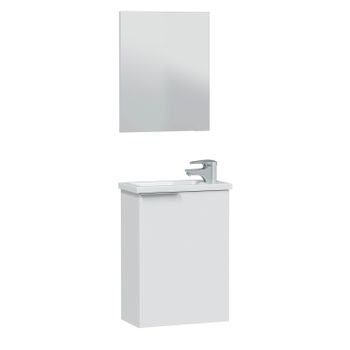 Mueble De Baño Elsa 1 Puerta, Espejo Y Con Lavabo, Color Blanco Brillo