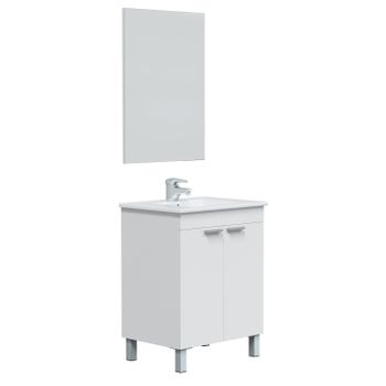 Mueble De Baño Lupe 2 Puertas, Espejo Y Con Lavabo, Color Blanco Brillo