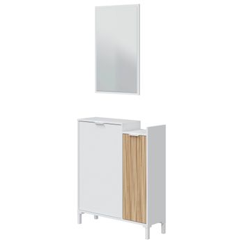 Mueble recibidor con espejo de pared DARCY. 91,5x85x27,9 cm. Consola con  cajón y estante inferior.