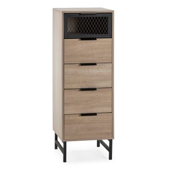 HOMCOM Cajonera de Madera con 5 Cajones Mueble Auxiliar de Almacenaje con  Patas Elevadas Estilo Moderno para Dormitorio Salón Baño 35x28x90,5 cm  Multicolor