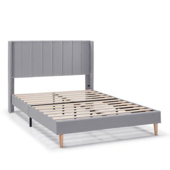 Estructura De Cama Tapizada Noelia De 30 Cm, 90x190 Cm, Gris Claro