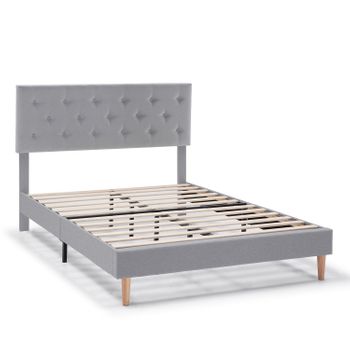 Estructura De Cama Tapizada Rosi De 30 Cm, 140x190 Cm, Gris Claro