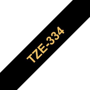 Brother Tze334 Cinta Laminada Generica De Etiquetas - Texto Dorado Sobre Fondo Negro - Ancho 12mm X 8 Metros