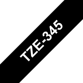 Brother Tze345 Cinta Laminada Generica De Etiquetas - Texto Blanco Sobre Fondo Negro - Ancho 18mm X 8 Metros