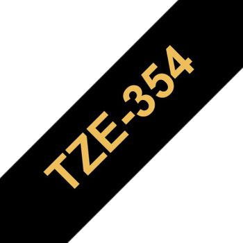 Brother Tze354 Cinta Laminada Generica De Etiquetas - Texto Dorado Sobre Fondo Negro - Ancho 24mm X 8 Metros