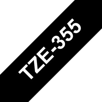 Brother Tze355 Cinta Laminada Generica De Etiquetas - Texto Blanco Sobre Fondo Negro - Ancho 24mm X 8 Metros
