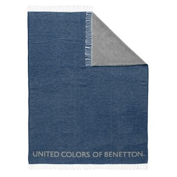 Manta 140x190cm 320gsm 60%algodon 40%acrilico Azul Oscuro/gris Casa Benetton