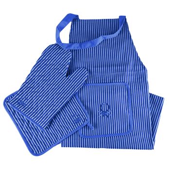 Set 3pcs ( Delantal+manopla+agarrador) 100%algodon 190gsm Azul Casa Benetton