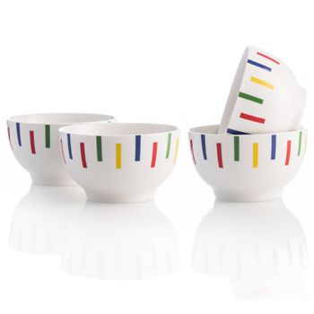 Set 4 Bols 650ml New Bone China Diseño Rayas De Colores Casa Benetton