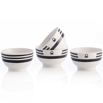 Set 4pcs Bols 650ml New Bone China Diseño Logo Estampado Negro Casa Benetton