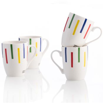 Set 4p Mugs Casa Benetton 360ml New Bone China Diseño Rayas De Colores