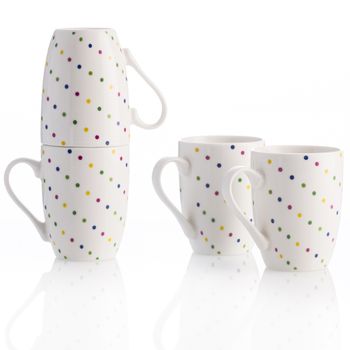 Set 4p Mugs 11cm 360ml New Bone China Diseño Puntos De Colores Casa Benetton