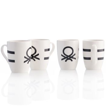 Set 4p Mugs Casa Benetton 360ml New Bone China Diseño Logo Estampado