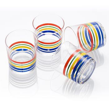 Set 4pcs Vasos De Agua 0,345l Cristal Rayas Finas Multicolor Casa Benetton