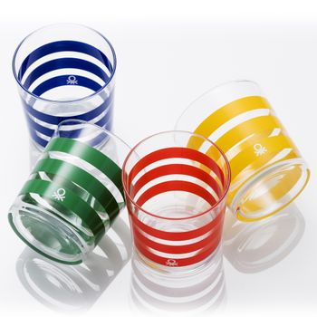 Set 4 Vasos De Agua Cristal Rayas Multicolor Casa Benetton 0,345l