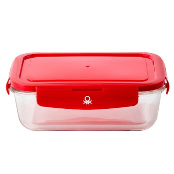 Hermético Rectangular 840ml Borosilicato Tapa Rojo Rainbow