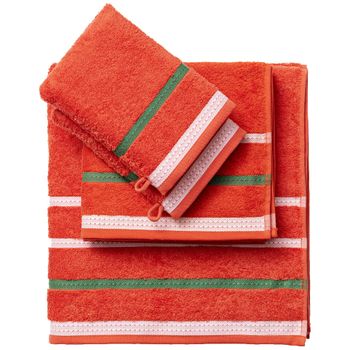 Set 4pc Toalla Baño (1- 50x90 + 1- 70x140 + 2 Guantes Ducha 15x21) Algodón Rojo