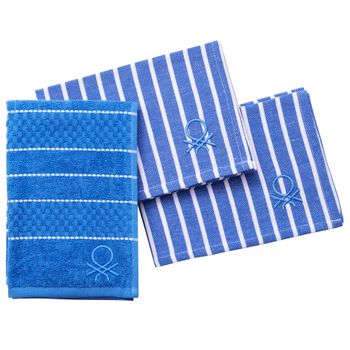 Set De 3 Servilletas Y Paño Cocina 100% Algodón Benetton Azul