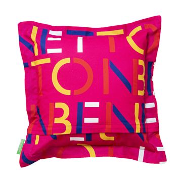 Cushion 40x40 Cm 300gr, 100% Cotton Pink With Multicolor Logo Casa Benetton