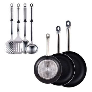 Batería De Cocina Inducción 6 Piezas Aluminio Fundido, 3 Ollas, Tapas De  Vidrio Templado, Libre Pfoa Smile Mgk-18 Negro en Planeta Huerto