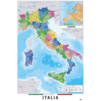 Maxi Poster Mapa Italia Fisico Politico