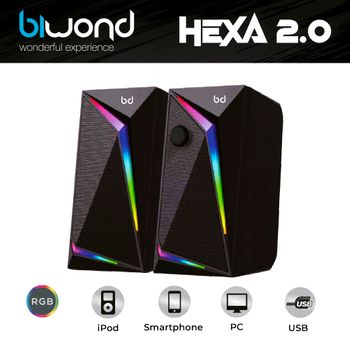 Biwond Altavoz Gaming Hexa 2.0 (2 Altavoces Para Pc, Portátil, Gaming,rgb, 5w, Conexión Usb, Plug&play, Diseño Compacto) - Negro