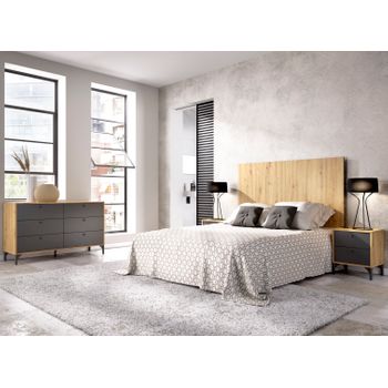 Pack Muebles Dormitorio Andy Armario Cabezal 2 mesitas Cómoda 5 cajones  Estilo Industrial habitación oxido