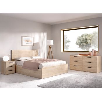 Pack Dormitorio Con Canapé, 2 Mesitas De Noche Y Cómoda 6 Cajones, Natural – Vasa 1