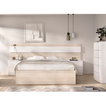 Niza 140 - Conjunto Cabezal Con Mesitas Niza+aro Cama 135/140x190+xifonier - Xx - Natural/blanco