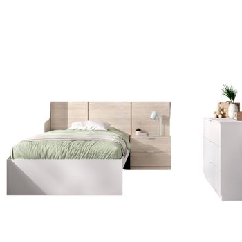 Conjunto De Dormitorio Bito Pack 2 Cabecero + Mesita + Aro + Cómoda Natural/blanco