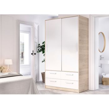 Armario 2 Puertas Corred +4 Cajones - 204x120x60 - Natural/blanco