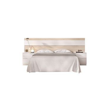 Niza - Cabezal + 2 Mesitas De 2 Cajones - 96x248x34,2 - Natural/blanco