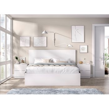 Lago A2 - Cama 135/140x190 + 2 Mesitas 2 Cajones - 100x246x195 - Blanco